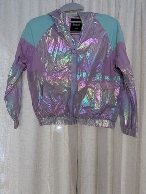 Desigual Iridescent Lavender and Mint Colorblock Hooded Jacket
